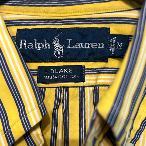 Ralph Lauren Shirt Mens Medium Long Sleeve Cotton Yellow Stripes Collar Classic - Picture 7 of 13